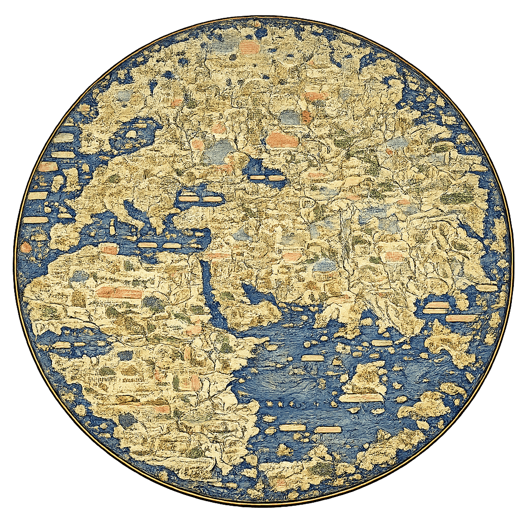 Medieval mappa mundi of the Ouroboros garden